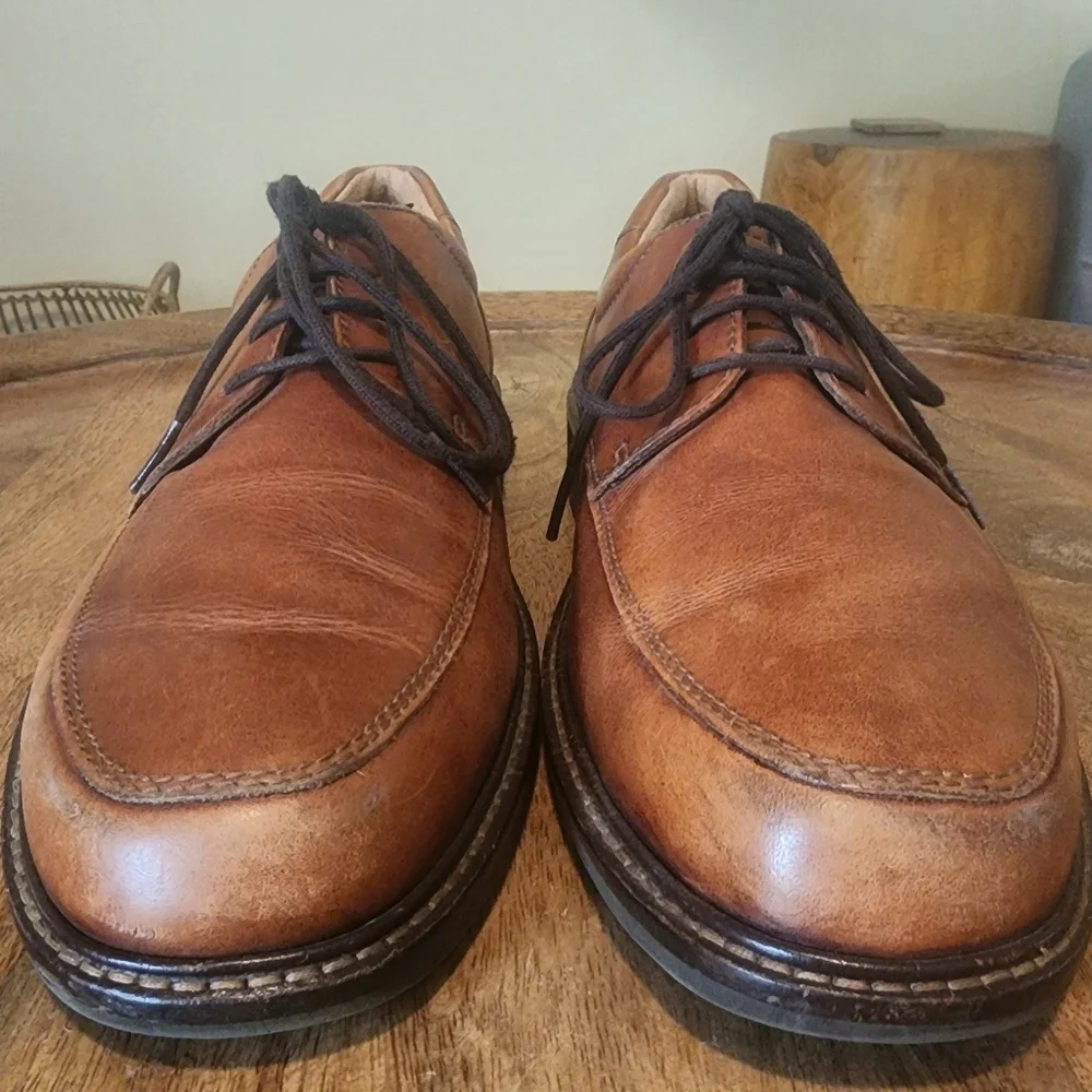 Ecco Brown Oxford Walnut Leather Shock Point Square Toe Dress Shoes Mens 9.5